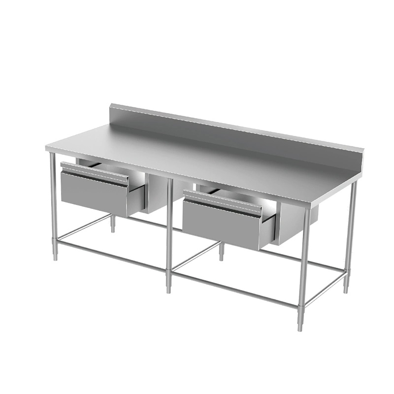Commercial Stainless Steel Sink Work Table Workstation with Backsplash and 2 Drawers (6 legs)