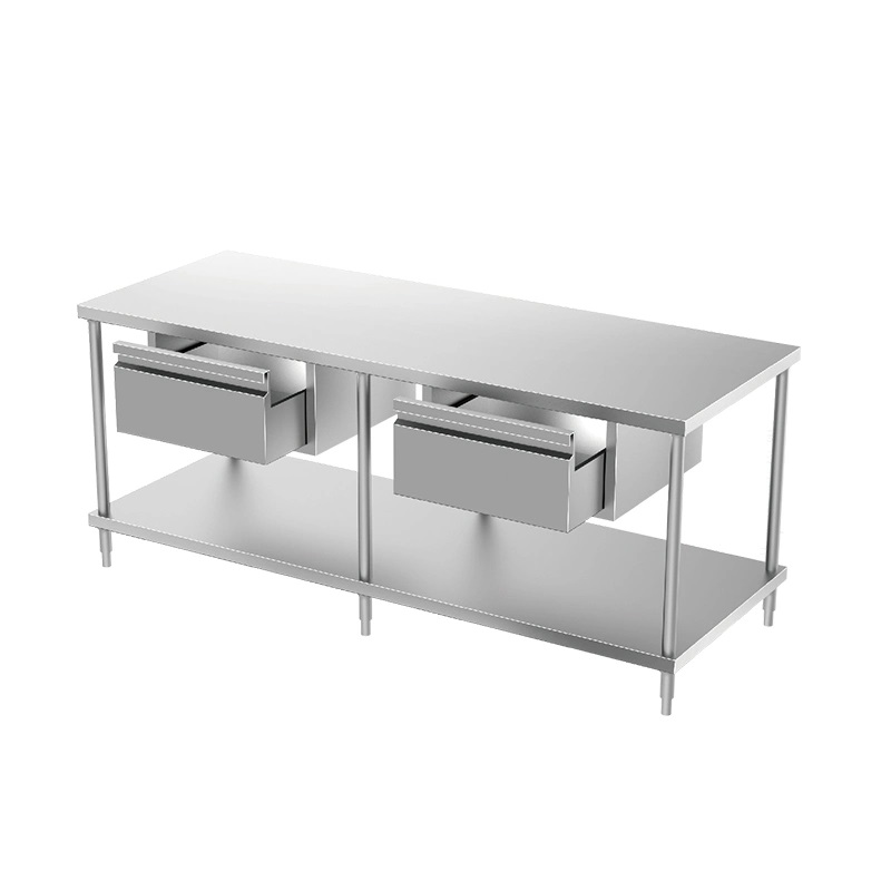 Commercial Stainless Steel Kitchen Sink Working Table with Under Shelf and 2 Drawers (6 legs)